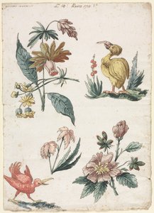 Blomsterdesign med to fugler