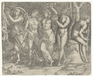 Bacchus og bacchanter og meanade med tamburin