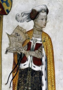 Skildring av markisen av Saluzzo og deres koner som historiske og mytologiske helter og heltinner. Detalj: Riccarda di Sicilia, kona til Tommaso II, som Amazonas-dronningen Lampeto. 1418-30 av Giacomo Jaquerio