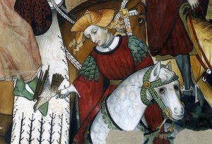 Ungdommens kilde. Detalj: en falkoner med fuglen sin. 1418-30 av Giacomo Jaquerio
