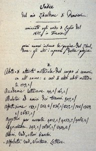 Incipit av manuskriptet til Zibaldone (eller "Pensieri") av Giacomo Leopardi (1798 - 1837). 1817-1832 av Giacomo Leopardi