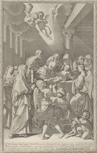 Kristi omskjæring, en gruppe menn, kvinner og engler som omgir ham, du..., 1687-1717. av Giacomo Maria Giovannini