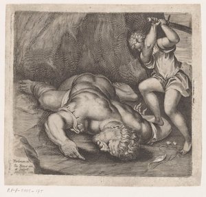 David halshugger Goliat-scener etter fresker av Pordenone i Santo Stefano i Venezia (serietittel) av Giacomo Piccini