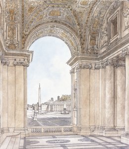 En utsikt over Piazza San Pietro, Roma ser sørover fra portikoen til basilikaen, før 1779