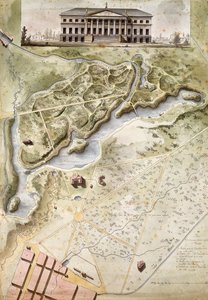 Peterhof, Russland: Høyde av det engelske palasset og plan for parken,
