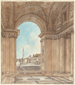 Piazzaen ved Peterskirken sett gjennom en bue av basilikaen