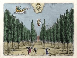 Illustrasjon til operaen i 5 akter “La finta pazza” ”(La Folle supposee) av Francesco Sacrati. Gravering av Jacopo Torelli