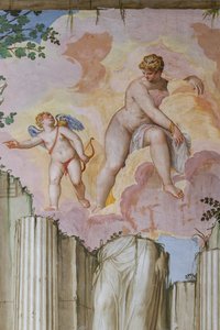 Venus og Amor, detalj av rommet til Olympus, ca. 1557 (fresco)