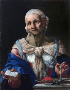 Old Woman with a Pearl Necklace and Letter (Vanitas) - Old Woman with a Pearl Necklace and Letter (Vanitas) - Giovan Battista Langetti (1635-1676). Olje på lerret, ca 1663. Nasjonalgalleriet, Praha