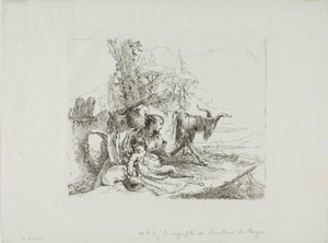 En nymfe med en liten satyr og to geiter, fra Capricci av Giambattista Tiepolo