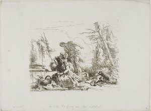 En kvinne med armene i lenker og fire andre figurer, fra Capricci av Giambattista Tiepolo