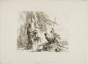 En kvinne med hendene på en vase, soldat og slave, fra Capricci av Giambattista Tiepolo