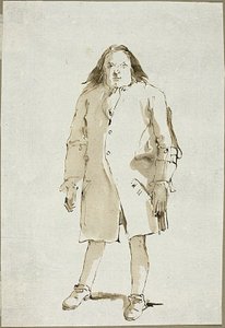 Karikatur av en mann, full lengde, vendt foran av Giambattista Tiepolo