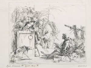 Besøket ved dødsfallet. Fra serien Capriccios, midten av 1700-tallet. av Giambattista Tiepolo