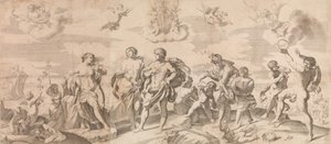 Bacchus med sine ledsagere oppdager Ariadne på øya Naxos, etter Reni, 165..., 1650-80. av Gian Battista Bolognini