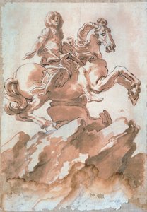Skisse for Louis XIV på hesteryggen av Gian Lorenzo Bernini (1598-1680), tegning med penn og blekk av Gian Lorenzo Bernini