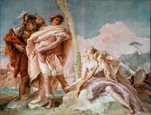 Renaud forlater Armide Illustrasjon av en scene fra Torquato Tassos "La Jerusalem delivree". Fresco av Giandomenico Tiepolo (1727-1804) 1757 Søn. 220x310 cm Vicenza, Villa Valmarana Italia av Giovanni Domenico Tiepolo