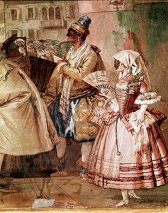 Venetianske masker Detalj av en freske av Giandomenico Tiepolo (1727-1804) Vicenza fra 1700-tallet, Villa Valmarana