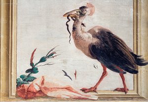 En kasuar holder en slange i nebbet, fra det kinesiske rommet i Foresteria, 1757 av Giovanni Domenico Tiepolo
