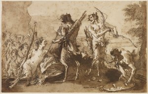 Satyrs and Satyresses in a Landscape, ca. 1770 (penn og jern galleblekk med brune og grå vasker på lagt papir) av Giovanni Domenico Tiepolo