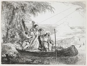 : Den hellige familie går inn i båten fra flukten til Egypt, 1750-1753 av Giovanni Domenico Tiepolo