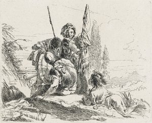 Tre soldater og en gutt, 1749 av Giovanni Domenico Tiepolo