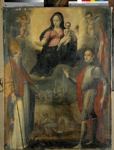 Madone og barn med helgenene Mercuriale (skytshelgen for byen Forli) og Valeriano (olje på panel) av Gianfrancesco Modigliani