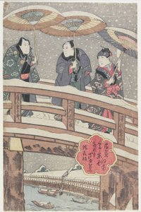 Snøscene i Osaka sør for elven, 1825 (farget treblokktrykk) av Gigado Ashiyuki