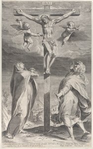 Korsfestelse med Jomfru Maria og evangelisten Johannes, engler over hodet, ca. 1593., ca. 1593