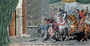 Drapsforsøk på Olivier V de CLISSON (1336-1407) connetable francais. Illustrasjon av Gilbert, sent på 1800-tallet. av Gilbert
