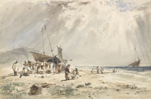 Fishmarket on the Beach (wc over grafitt på papir) av Giles Firman Phillips