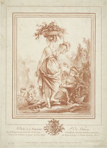 Kvinne med blomsterkurv i hagen