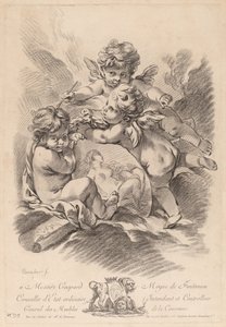 Allegori om å male med tre kjeruber (99) av Gilles Demarteau the Elder after François Boucher