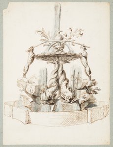 Design for en fontene støttet av delfiner og to hunder av Gilles Marie Oppenord