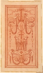 Design for et dekorativt panel (med nymfer og kranser) av Gilles Paul Cauvet
