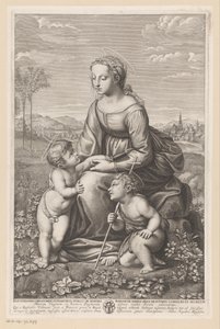Maria med barn og døperen Johannes i et englandskap av Gilles Rousselet