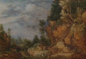 Steinete landskap med hjort og geiter av Gillis Claesz de Hondecoeter