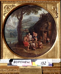 Familien til Enok (eller Henoch eller Enok eller Henoc). Familien Enoch. Maleri av Gillis Mostaert (1534-1598). Nederlandsk kunst, mannerisme. Olje på lerret. Ivan Kramskoy (eller Kramskoi) kunstmuseum i Voronezh (Voronezh), Russland.