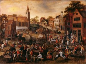 Landsbymesse på Saint-Joris (olje på panel)