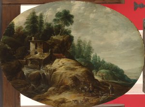 Vannmølle ved et skogkledd utspring