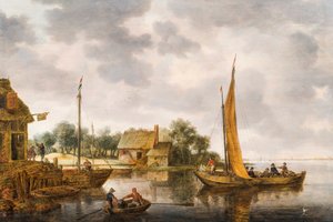 Et elvelandskap med en ferge, ca. 1640-tallet (olje på panel) av Gillis Peeters