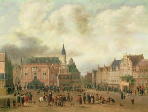 Kunngjøring av freden i Breda på Grote Markt, Haarlem, ca. 1667 av Gillis Rombouts