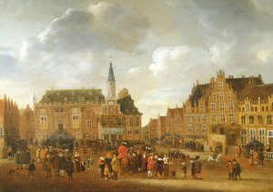 Kunngjøringen av fredstraktaten i Munster i 1648 fra balkongen til rådhuset i Haarlem av Gillis Rombouts