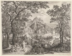 Elisha forbanner barna fra Betel som blir fortært av bjørnene, 1602.