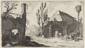 Landevei nær en ruin og et vertshus Tolv landskap (serietittel) av Gillis van Scheyndel (I)