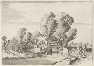 To turgåere ved en kanal Syv landskap (serietittel) av Gillis van Scheyndel (I)