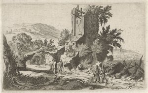 Turgåere ved en ruin Seks landskap (serietittel) av Gillis van Scheyndel (I)