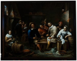 Backgammon-spillere i et interiør i en taverna