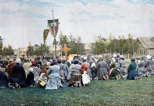 En religiøs prosesjon i en landsby, Russland, ca 1890