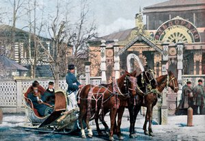 En troikaslede i Moskva, Russland, ca 1890